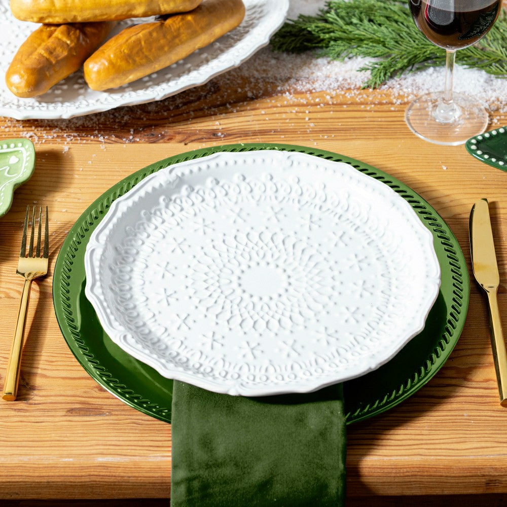 Sugar & Stripes Plate Embossed Ceramic Dinner Plate, 10.25" | Plow & Hearth