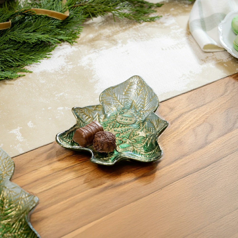Shades of Emerald Plate Glass Tree Serving Dish, 6"L x 8.25"W | Plow & Hearth