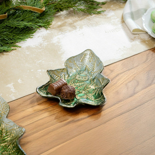 Shades of Emerald Plate Glass Tree Serving Dish, 6"L x 8.25"W | Plow & Hearth