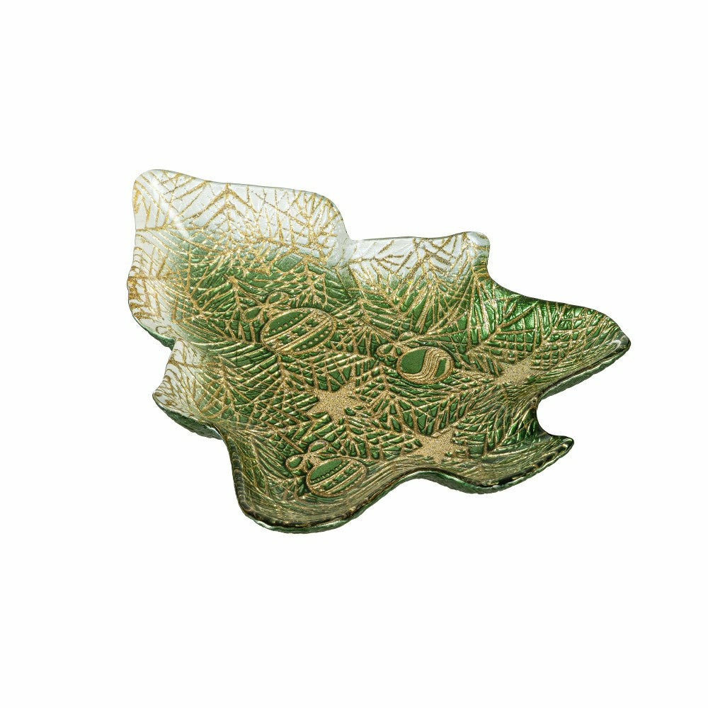 Shades of Emerald Plate Glass Tree Serving Dish, 6"L x 8.25"W | Plow & Hearth
