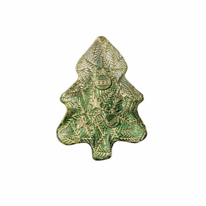 Shades of Emerald Plate Glass Tree Serving Dish, 6"L x 8.25"W | Plow & Hearth