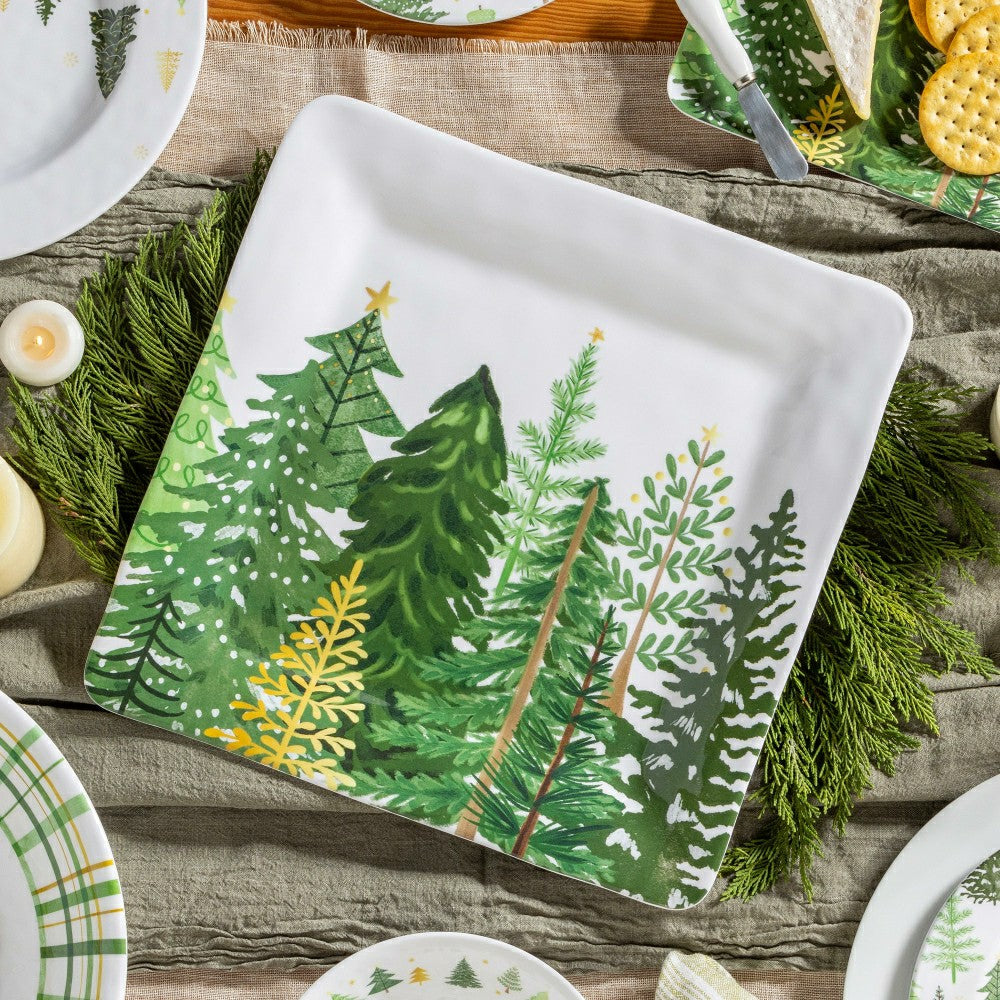 Shades of Green 13.5" Evergreens Platter, Set of 4 | Plow & Hearth