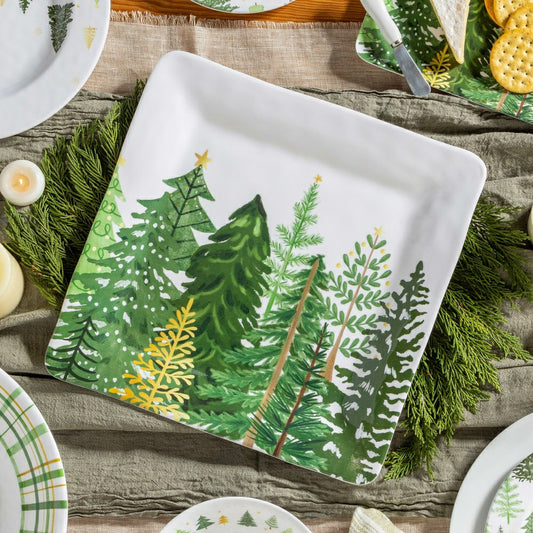 Shades of Green 13.5" Evergreens Platter, Set of 4 | Plow & Hearth