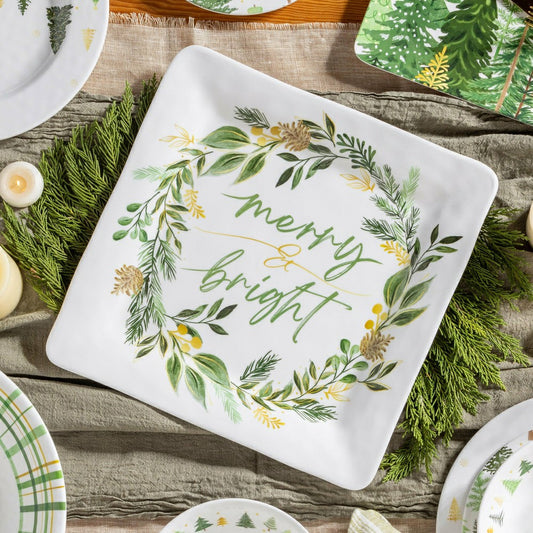 Shades of Green Holiday 13.5" Square Serving Platter, Set of 4 | Plow & Hearth