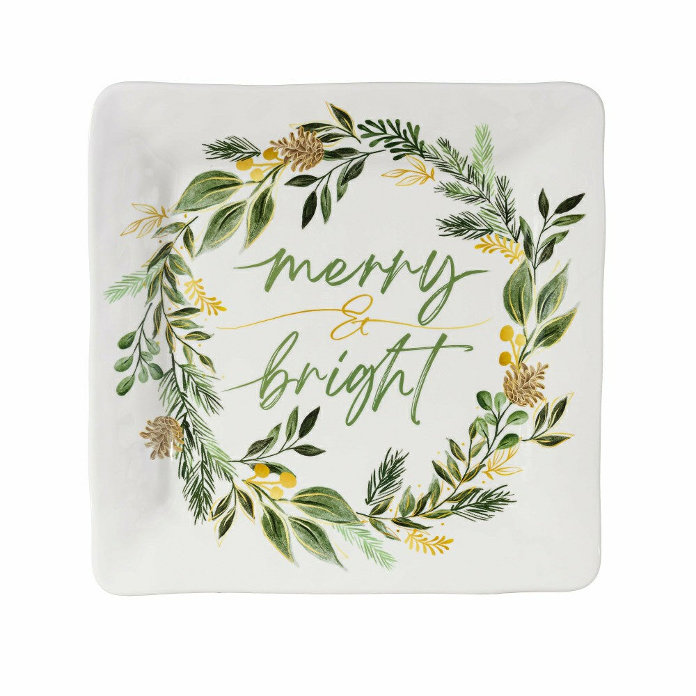 Shades of Green Holiday 13.5" Square Serving Platter, Set of 4 | Plow & Hearth