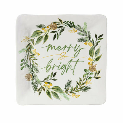 Shades of Green Holiday 13.5" Square Serving Platter, Set of 4 | Plow & Hearth