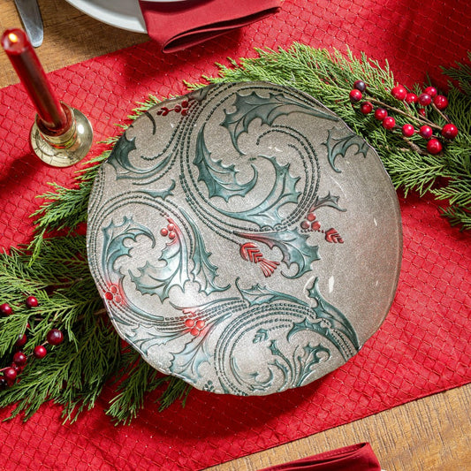 Joyful Traditions Holly 11.5" Glass Serving Bowl, Set of 4 | Plow & Hearth
