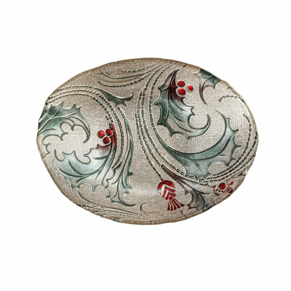 Joyful Traditions Holly 11.5" Glass Serving Bowl, Set of 4 | Plow & Hearth