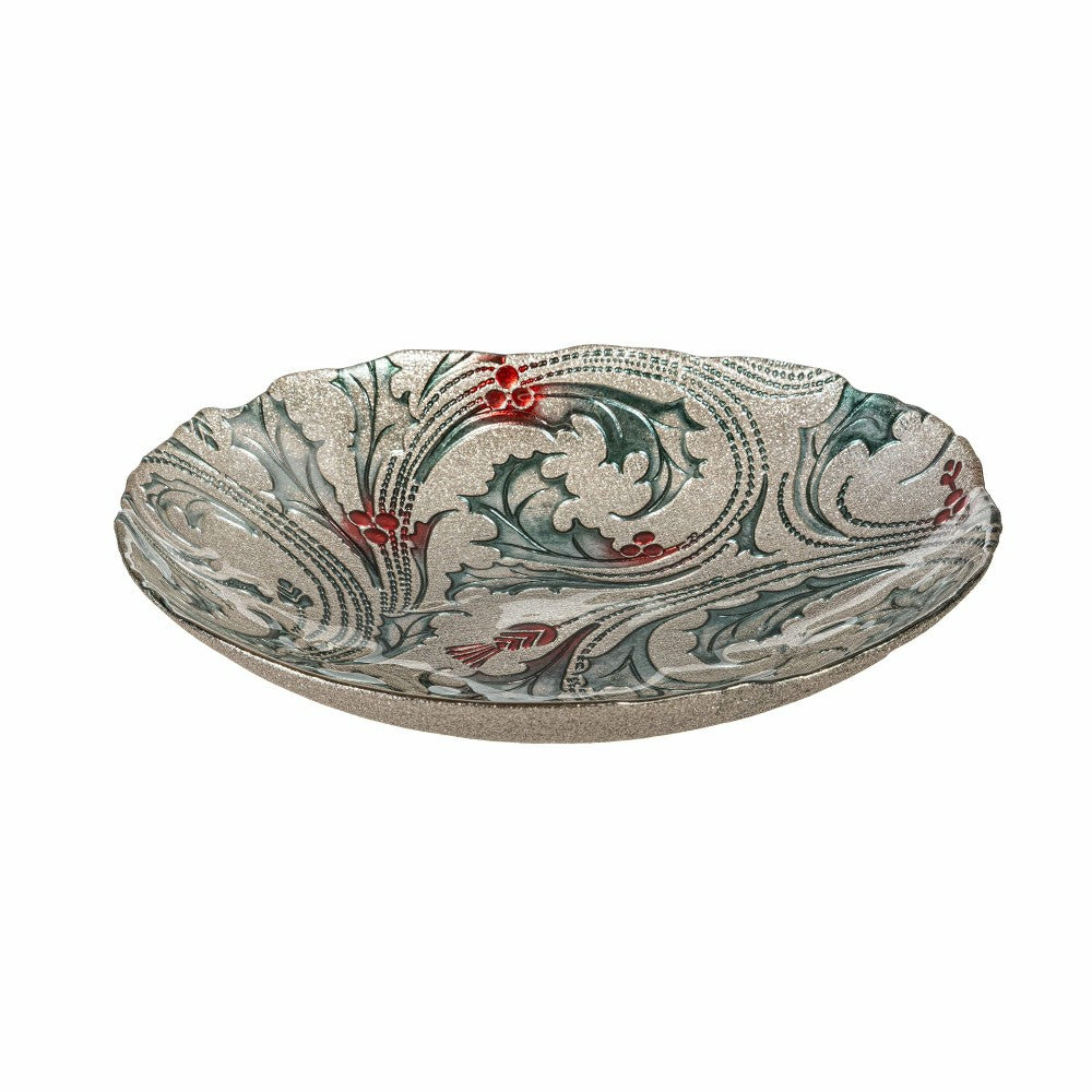 Joyful Traditions Holly 11.5" Glass Serving Bowl, Set of 4 | Plow & Hearth