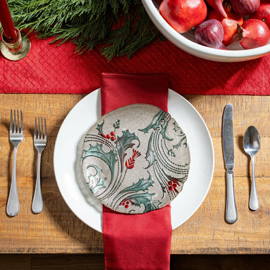 Joyful Traditions Holly and Berries 8.25" Glass Salad Plate, Set of 6 | Plow & Hearth