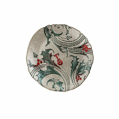 Joyful Traditions Holly and Berries 8.25" Glass Salad Plate, Set of 6 | Plow & Hearth