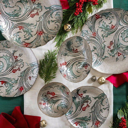 Joyful Traditions Holly and Berries 8.25" Glass Salad Plate, Set of 6 | Plow & Hearth