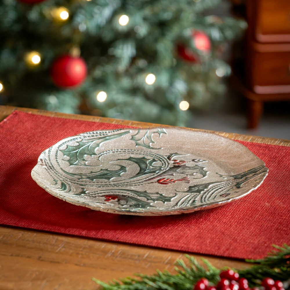 Joyful Traditions Holly and Berries 10.5" Glass Dinner Plate, Set of 6 | Plow & Hearth