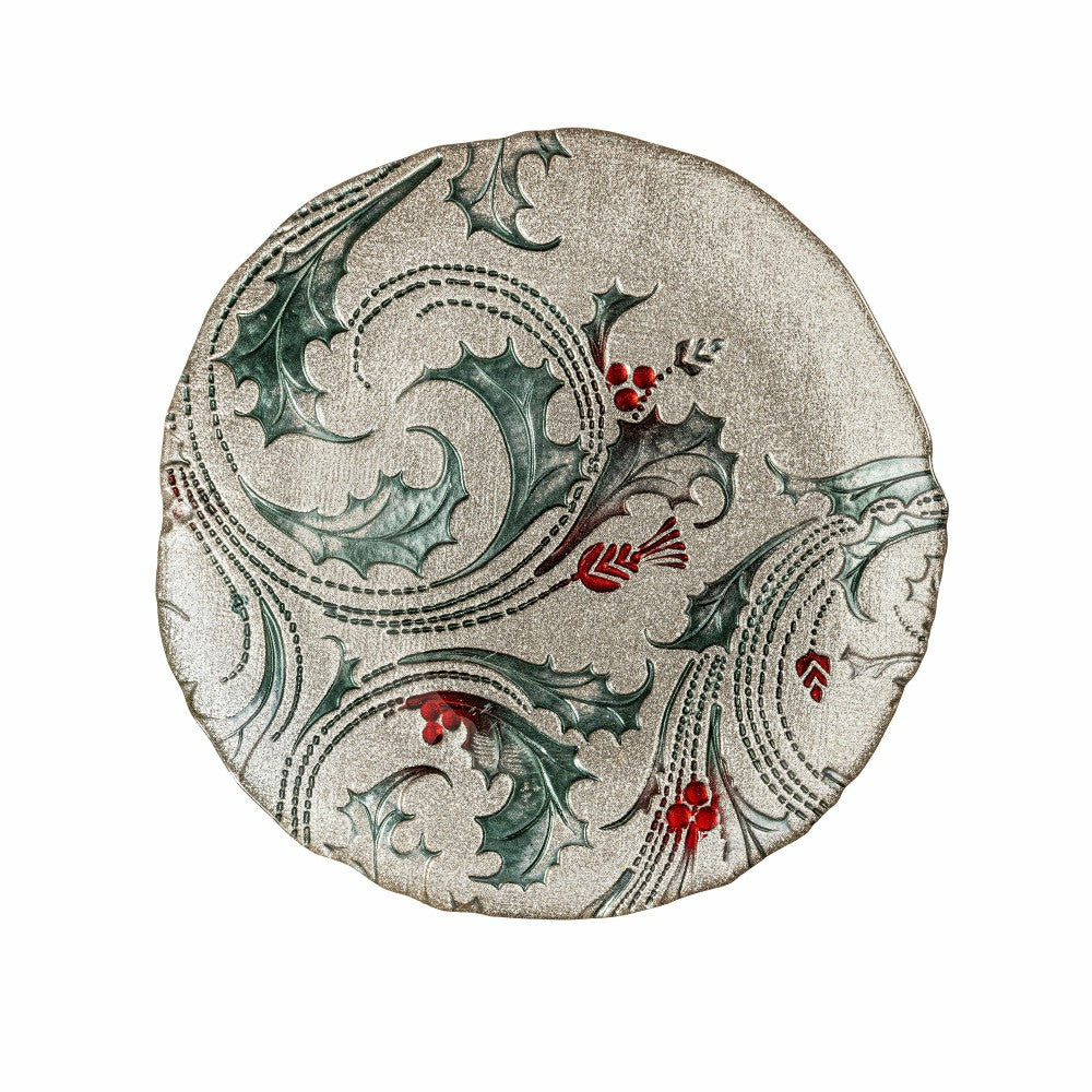 Joyful Traditions Holly and Berries 10.5" Glass Dinner Plate, Set of 6 | Plow & Hearth
