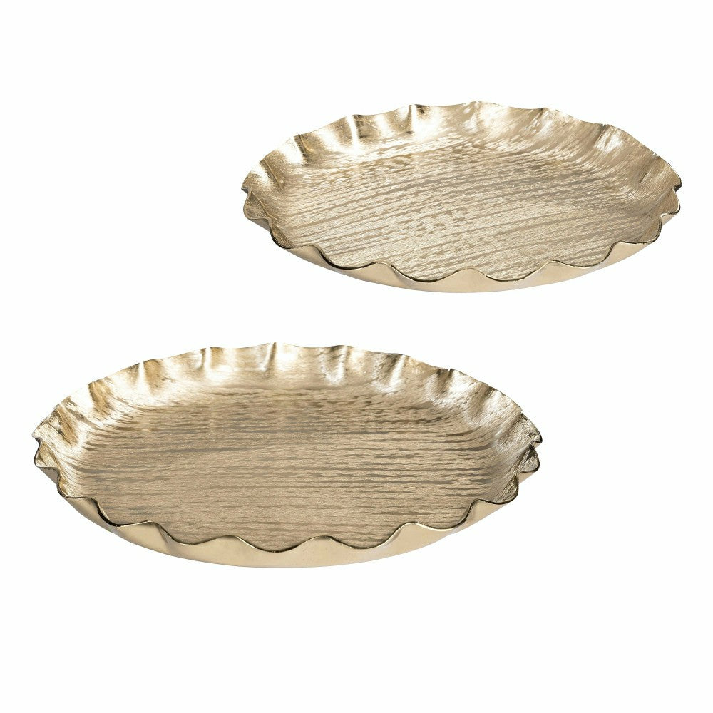 Shades of Green Platter Ruffled Edge Metal Platter Set | Plow & Hearth