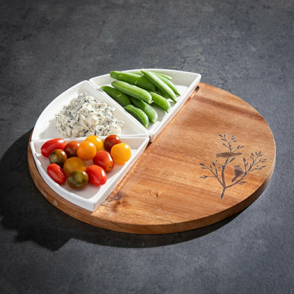 VivaStyle Serveware, Wood & Ceramic 3-Dish Server, 12", Set | Plow & Hearth