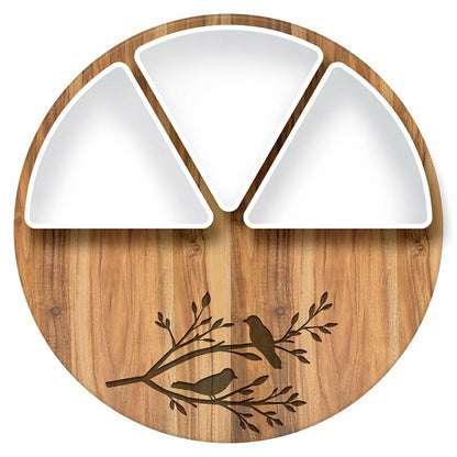 VivaStyle Serveware, Wood & Ceramic 3-Dish Server, 12", Set | Plow & Hearth