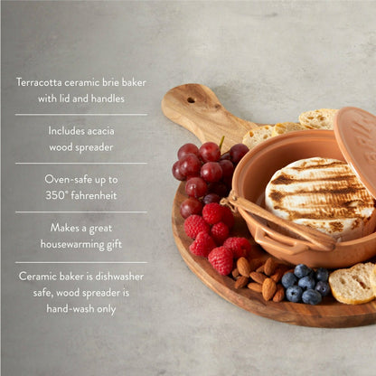 Terra Cotta Brie Baker with Wood Spreader | Plow & Hearth