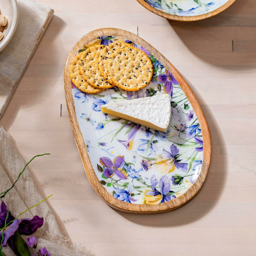 Golden Lilac Irregular Shaped Wood Serving Tray, 12"L | Plow & Hearth