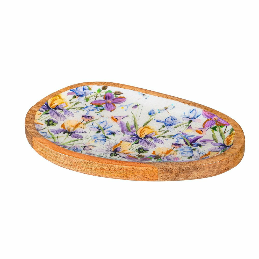 Golden Lilac Irregular Shaped Wood Serving Tray, 12"L | Plow & Hearth