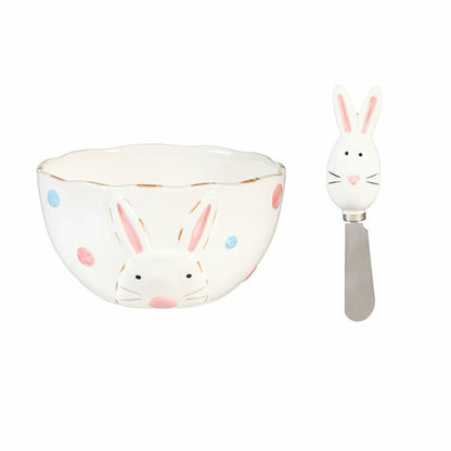 Hop Into Spring Serveware Ceramic Bunny Bowl and Spreader, Set of 2 | Plow & Hearth