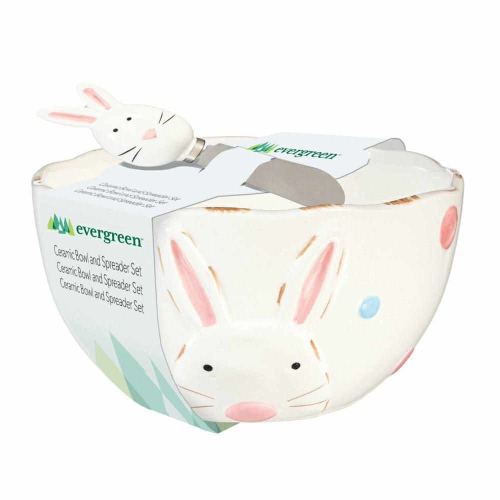 Hop Into Spring Serveware Ceramic Bunny Bowl and Spreader, Set of 2 | Plow & Hearth