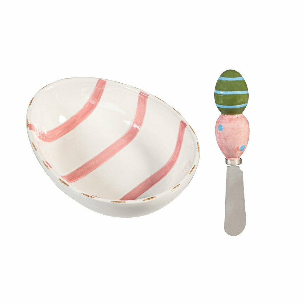 Bunny Blooms Serveware Ceramic Easter Egg Bowl and Spreader, Set of 2 | Plow & Hearth