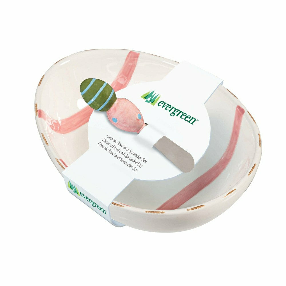 Bunny Blooms Serveware Ceramic Easter Egg Bowl and Spreader, Set of 2 | Plow & Hearth