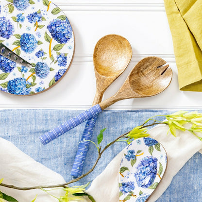 VivaStyle Serving Utensils, Wood Salad Server, Hydrangea, Set of 2 | Plow & Hearth