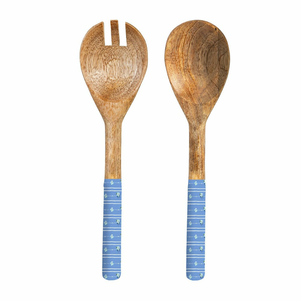 VivaStyle Serving Utensils, Wood Salad Server, Hydrangea, Set of 2 | Plow & Hearth