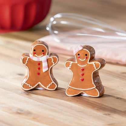 Sugar & Stripes Bright Salt and Pepper Shaker Ceramic Gingerbread, Set | Plow & Hearth