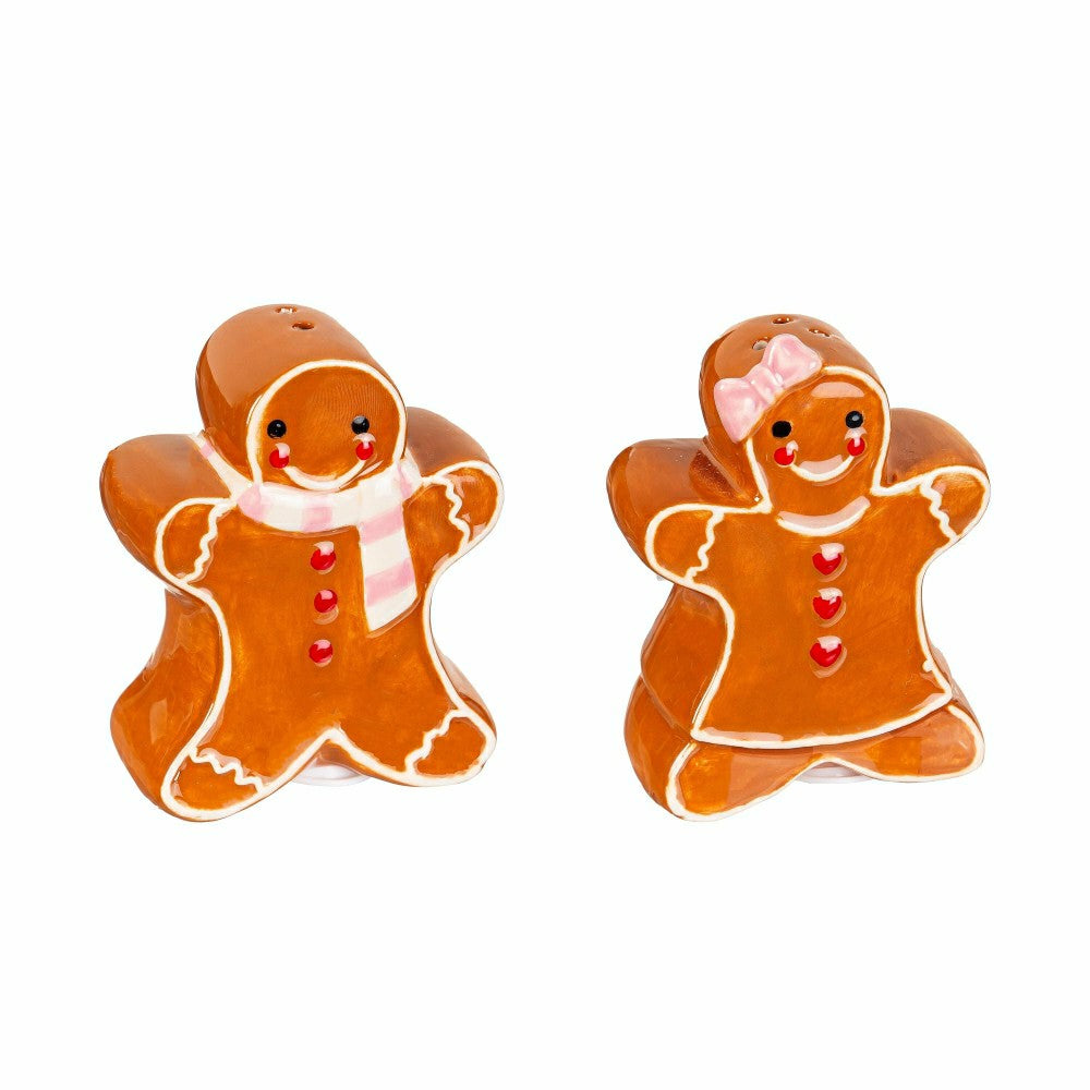 Sugar & Stripes Bright Salt and Pepper Shaker Ceramic Gingerbread, Set | Plow & Hearth
