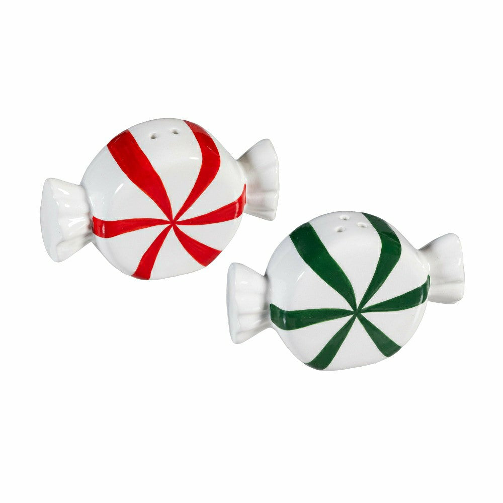 Sugar & Stripes Bright Salt & Pepper Shakers Ceramic Peppermint Candy, | Plow & Hearth