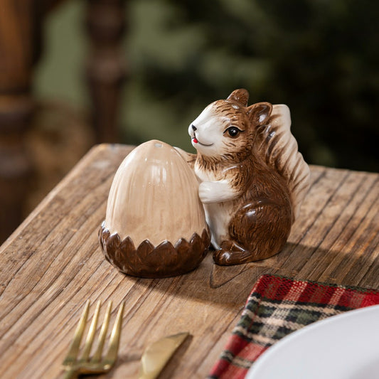 Woodland Storybook Salt & Pepper Shakers Ceramic Squirrel with Acorn,  | Plow & Hearth