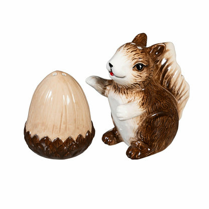 Woodland Storybook Salt & Pepper Shakers Ceramic Squirrel with Acorn,  | Plow & Hearth