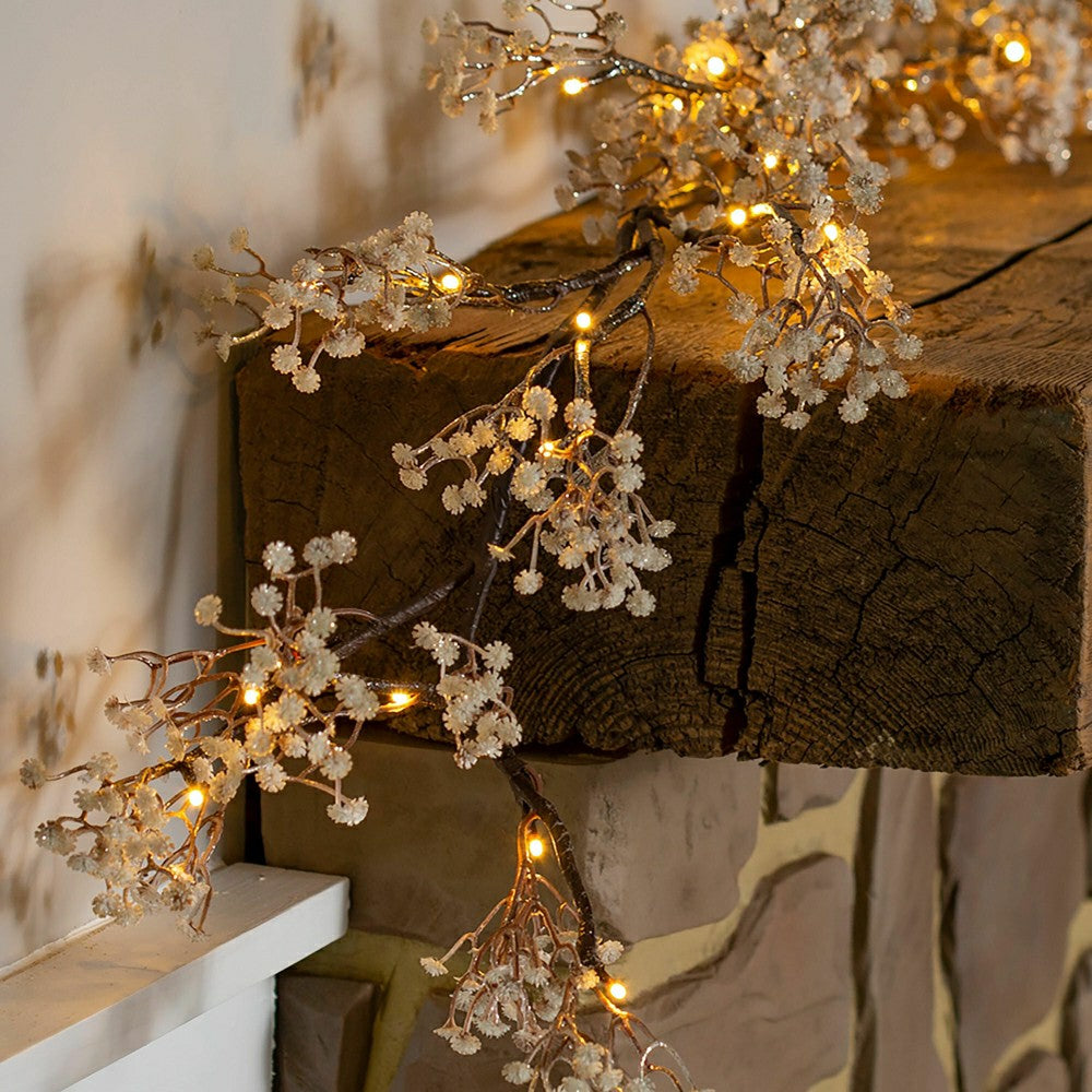 Indoor/Outdoor Lighted Baby's Breath Garland with Timer | Plow & Hearth