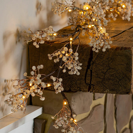 Indoor/Outdoor Lighted Baby's Breath Garland with Timer | Plow & Hearth