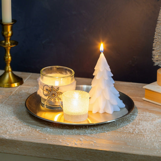 Season to Sparkle Candle, White Winter Candle and Accessories Table, S | Plow & Hearth