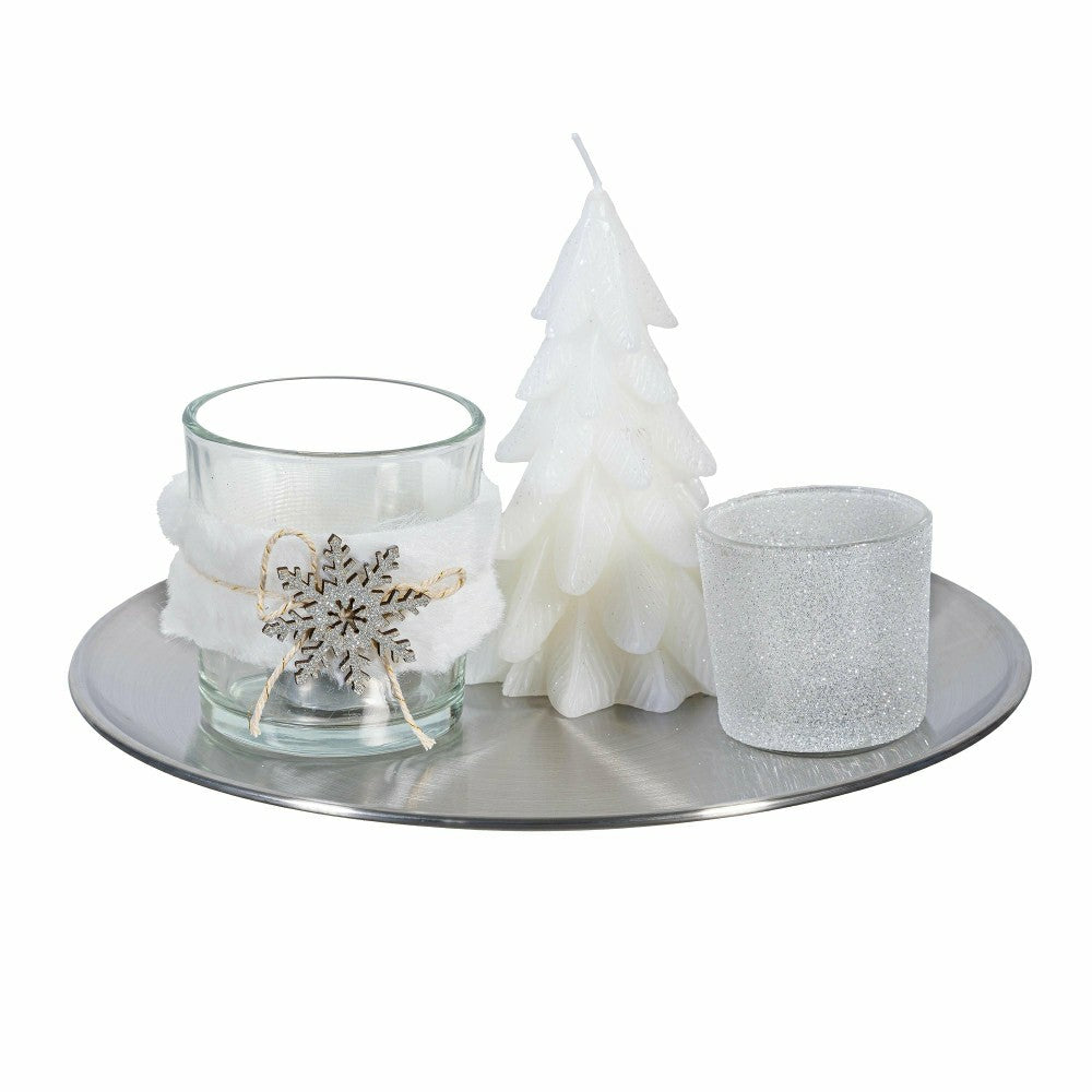 Season to Sparkle Candle, White Winter Candle and Accessories Table, S | Plow & Hearth