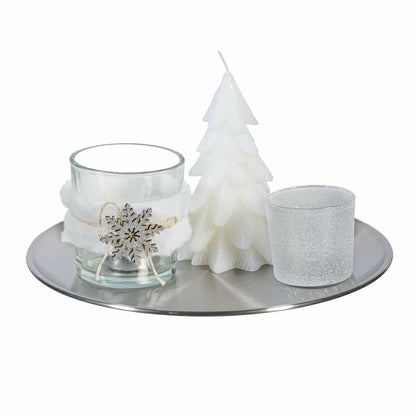 Season to Sparkle Candle, White Winter Candle and Accessories Table, S | Plow & Hearth