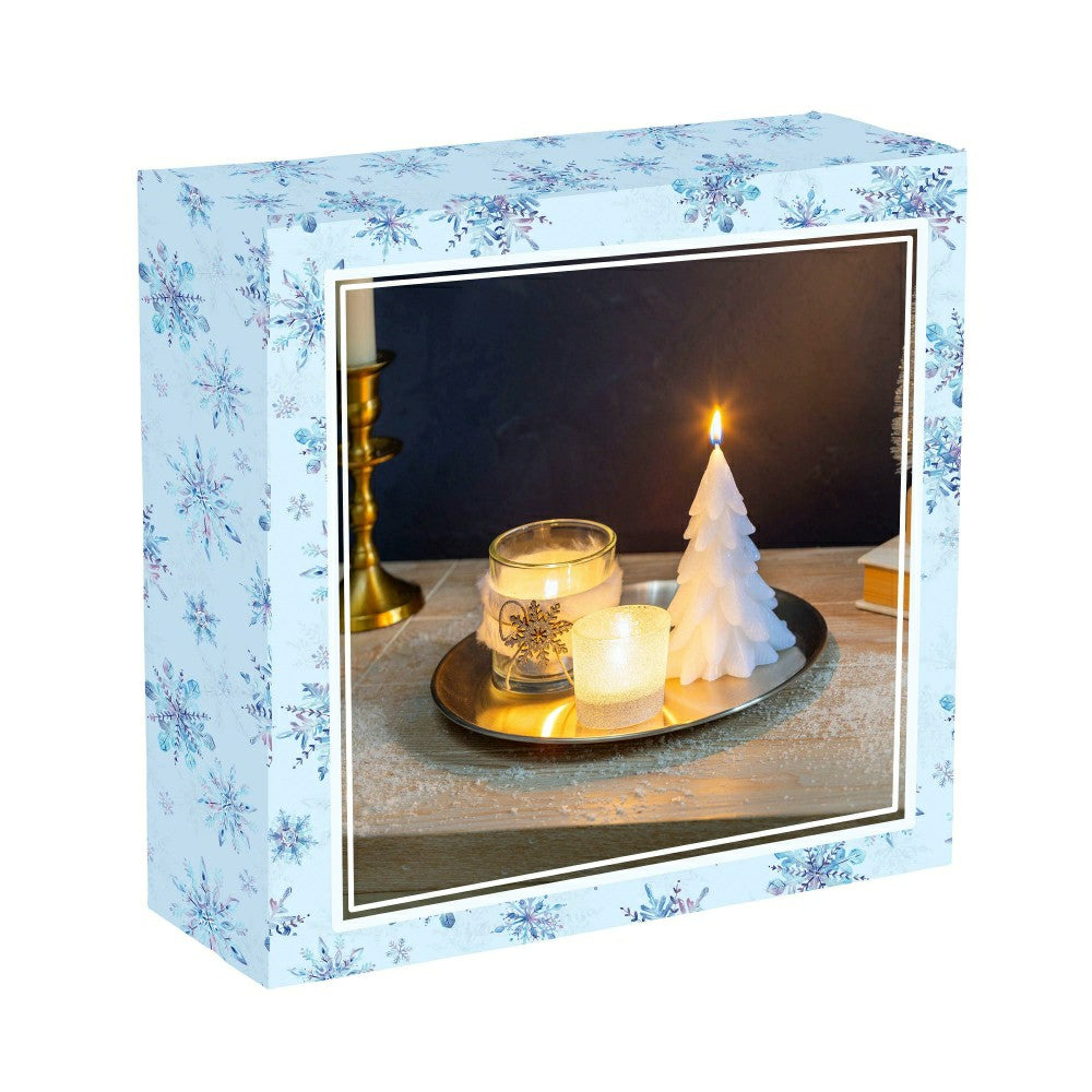 Season to Sparkle Candle, White Winter Candle and Accessories Table, S | Plow & Hearth