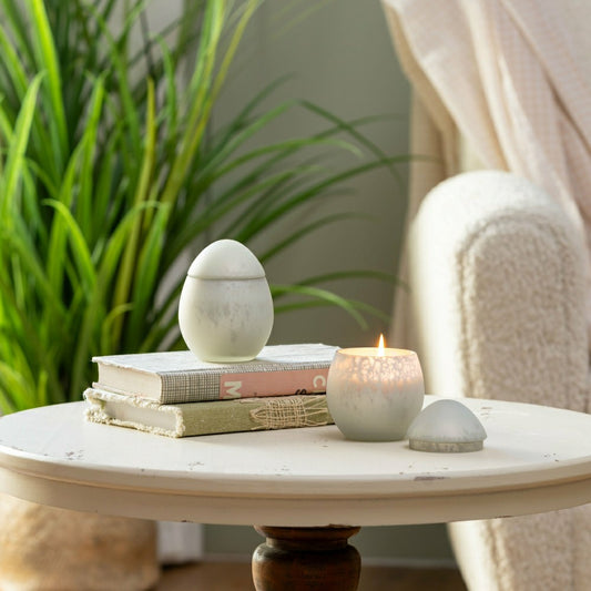 Hop Into Spring Egg Mercury Glass Candle Bright White | Plow & Hearth