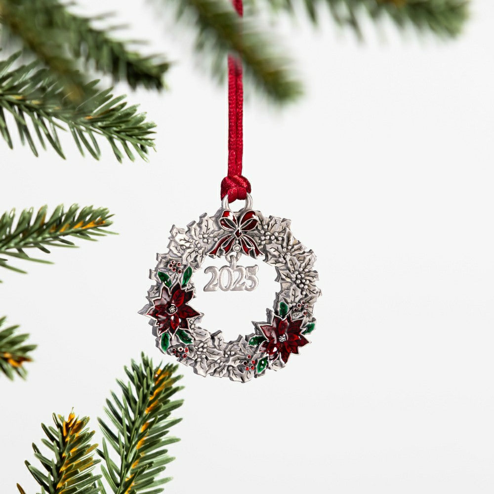 Joyful Traditions Solid Pewter Wreath 2025 Ornament | Plow & Hearth