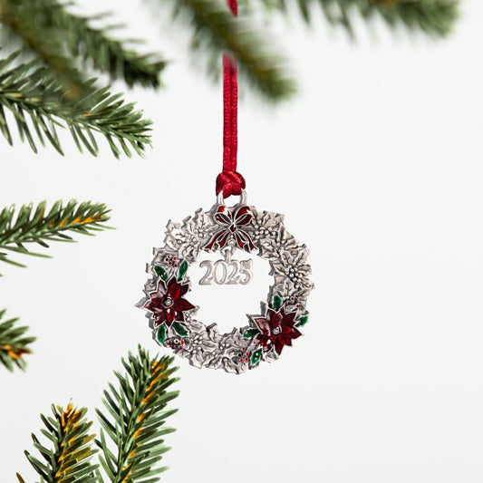 Joyful Traditions Solid Pewter Wreath 2025 Ornament | Plow & Hearth