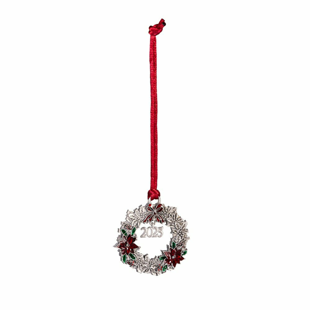 Joyful Traditions Solid Pewter Wreath 2025 Ornament | Plow & Hearth