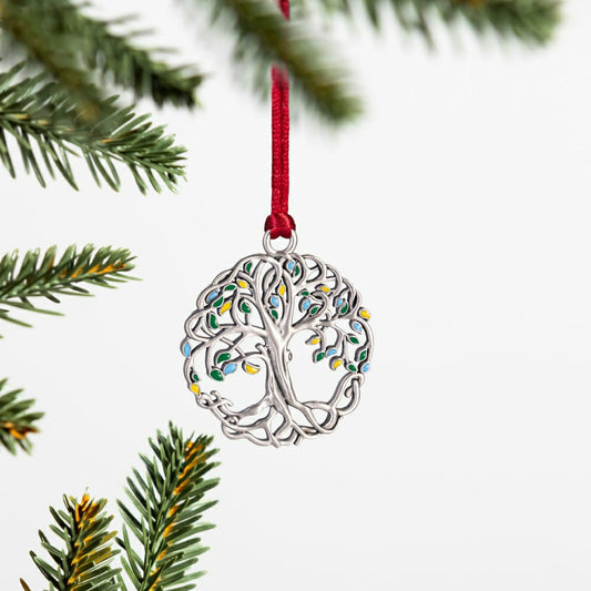 Large Tree of Life Solid Pewter Ornament with Colorful Leaves | Plow & Hearth