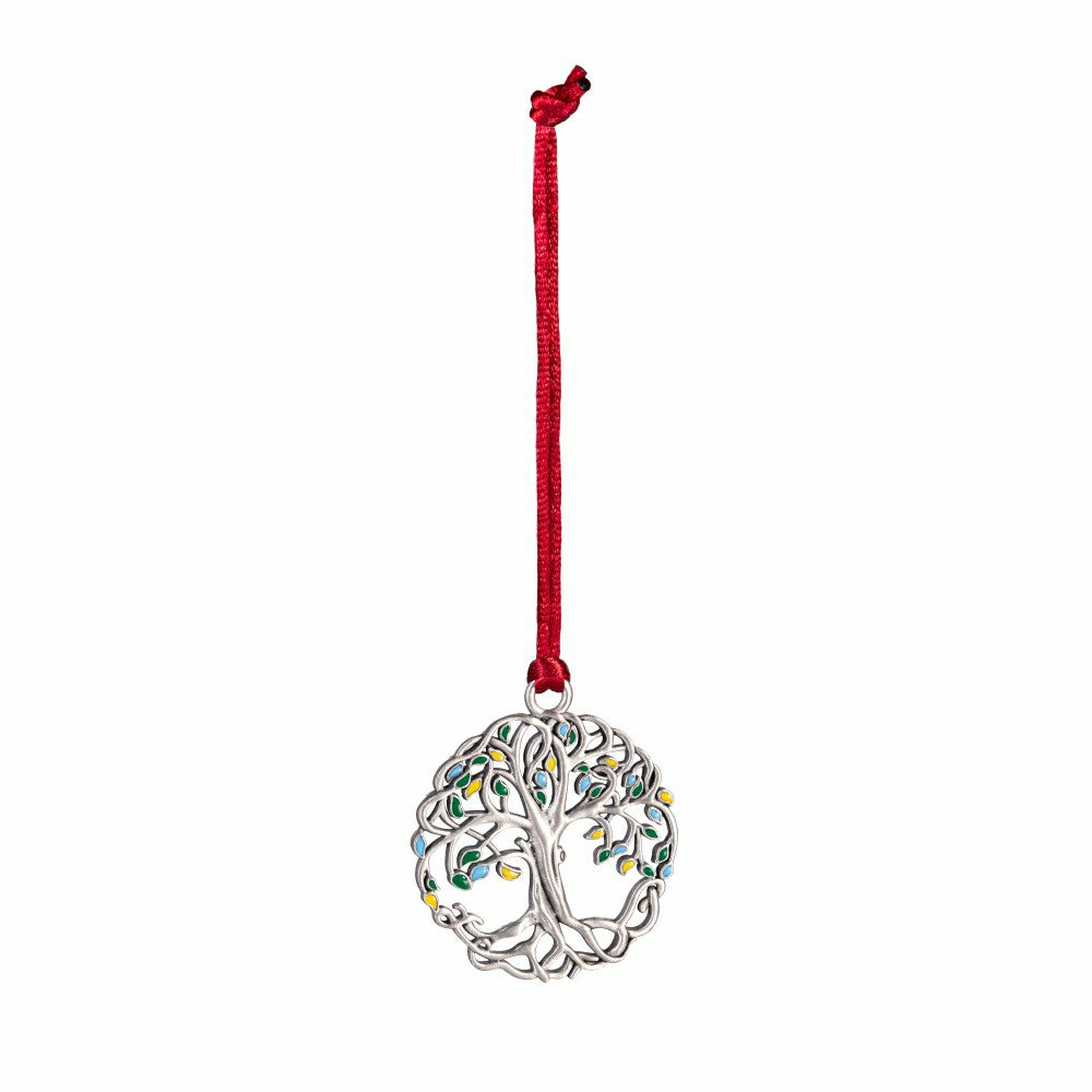 Large Tree of Life Solid Pewter Ornament with Colorful Leaves | Plow & Hearth