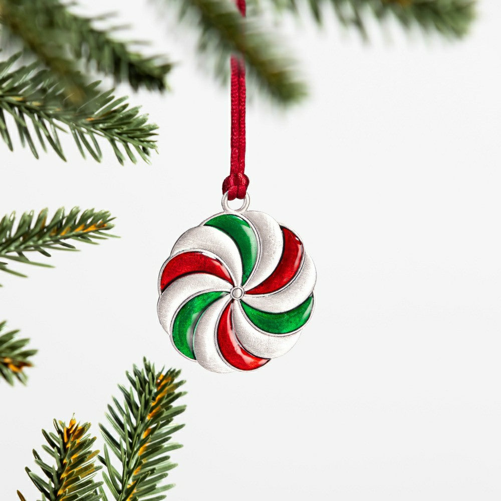 Sugar & Stripes Ornament Solid Pewter Peppermint, 2.28" | Plow & Hearth