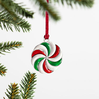 Sugar & Stripes Ornament Solid Pewter Peppermint, 2.28" | Plow & Hearth