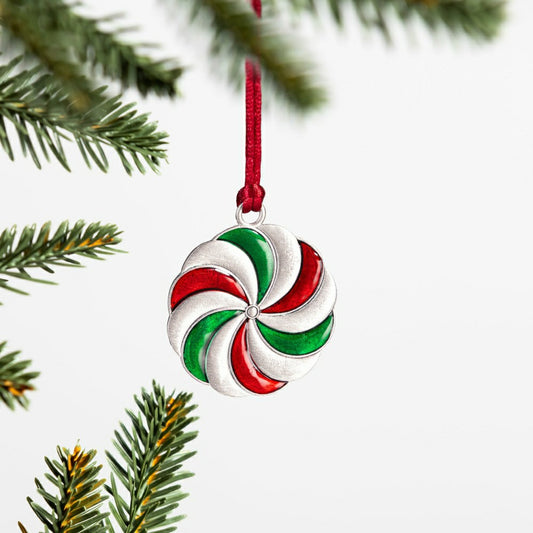 Sugar & Stripes Ornament Solid Pewter Peppermint, 2.28" | Plow & Hearth